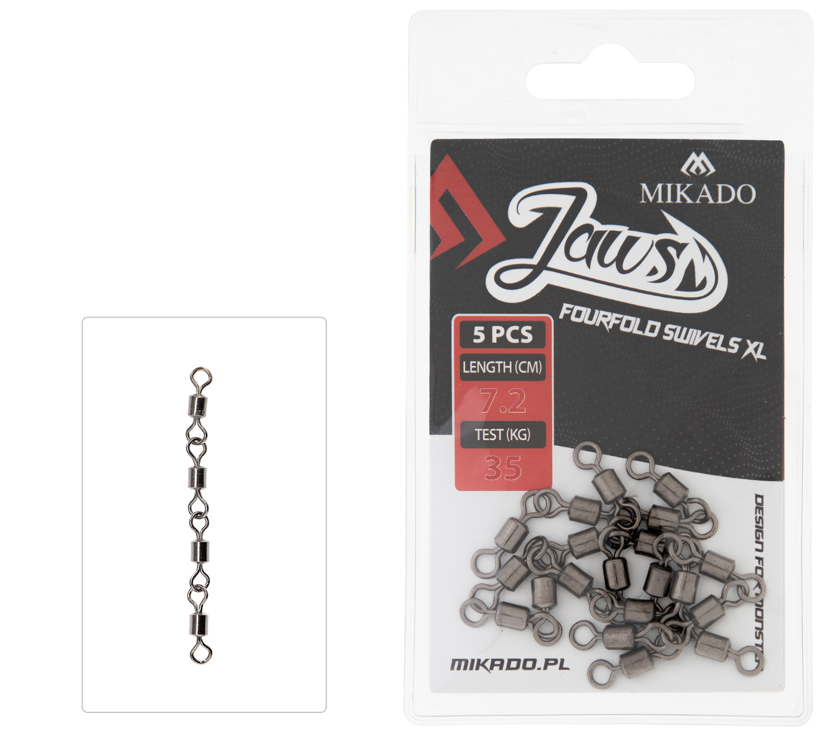 Mikado JAWS Pöörlakett Fourfold Swivels 6cm/25kg 5pcs