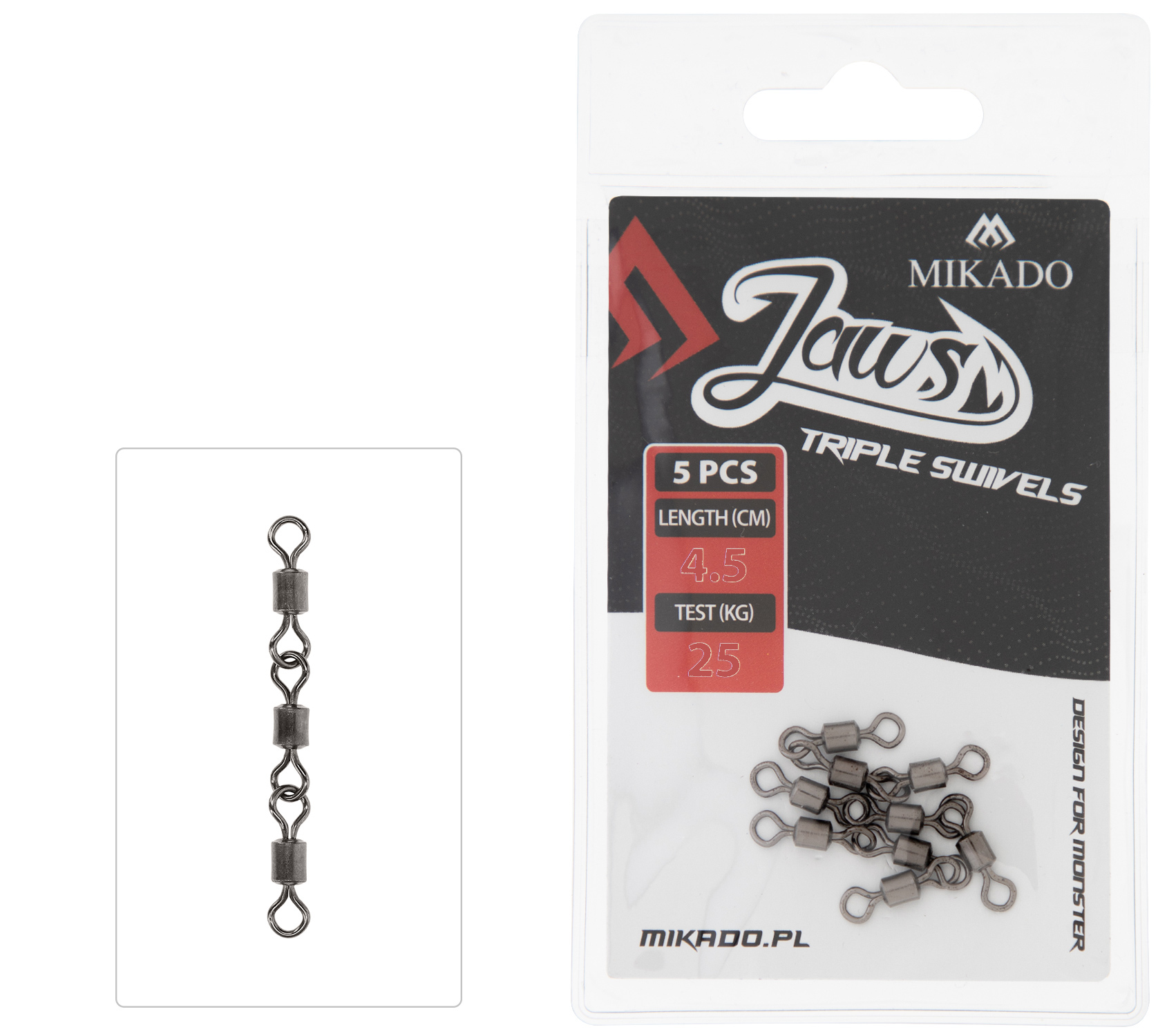 Mikado JAWS Pöörlakett Triple Swivels 4.5cm/25kg 5pcs Mikado JAWS Pöörlakett Triple Swivels 4.5cm/25kg 5pcs