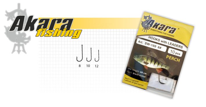 Hooks AKARA SW-100-1 PERCH/AHVEN (Nr. 8, BN) with leaders (60 cm, 0,18 mm) 10.pcs