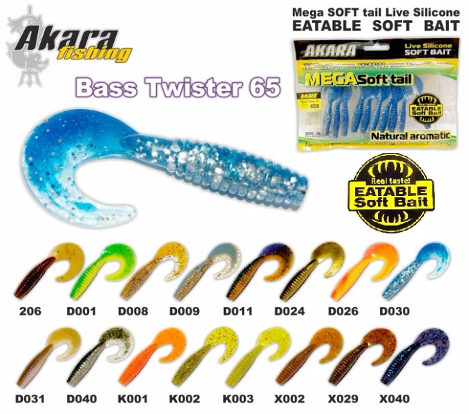 AKARA Mega SOFTTAIL Eatable «Bass Twister» (65 mm, colour K003, pack. 10 item)