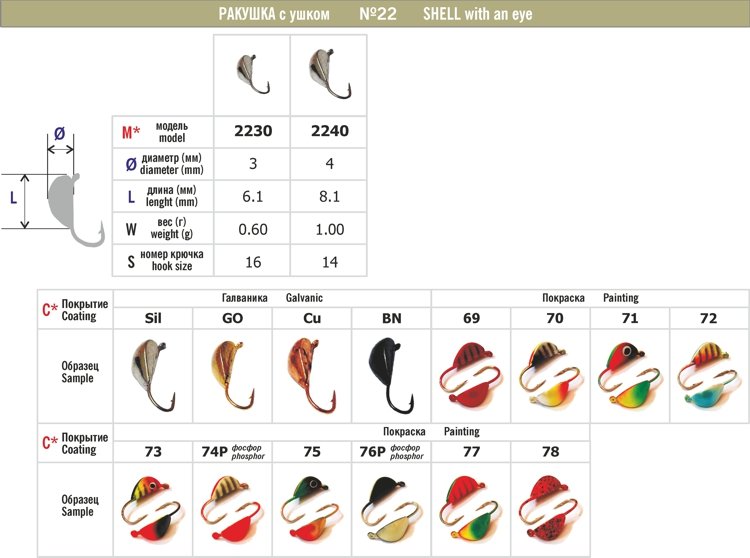 Mormishka «SHELL» Nr. 22 with an eye (3 mm, 0.6 g, colour: 76P)