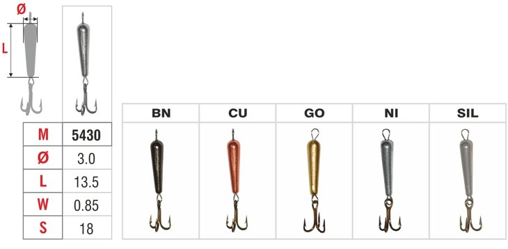 Mormishka «DICKENS» Nr. 54T with hanging tripple-hook (3 mm, 0.85 g, colour: BN)