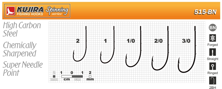 Hooks KUJIRA 515 (Nr. 2, BN, jig, pack. 5 items)